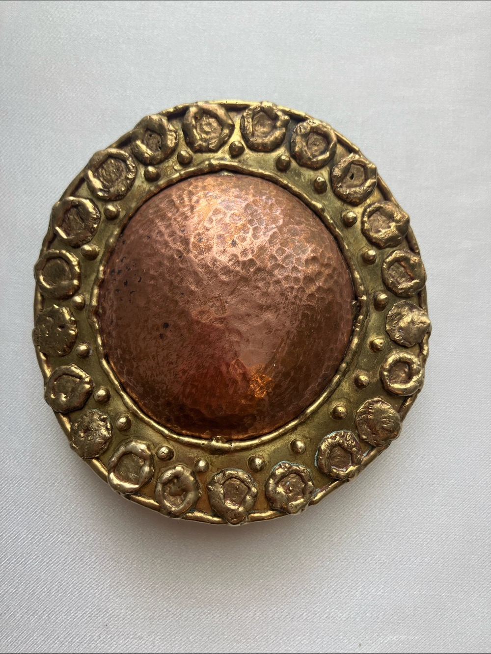 VTG signed Luciano Handcrafted Copper and Gold-Tone Round Belt Buckle